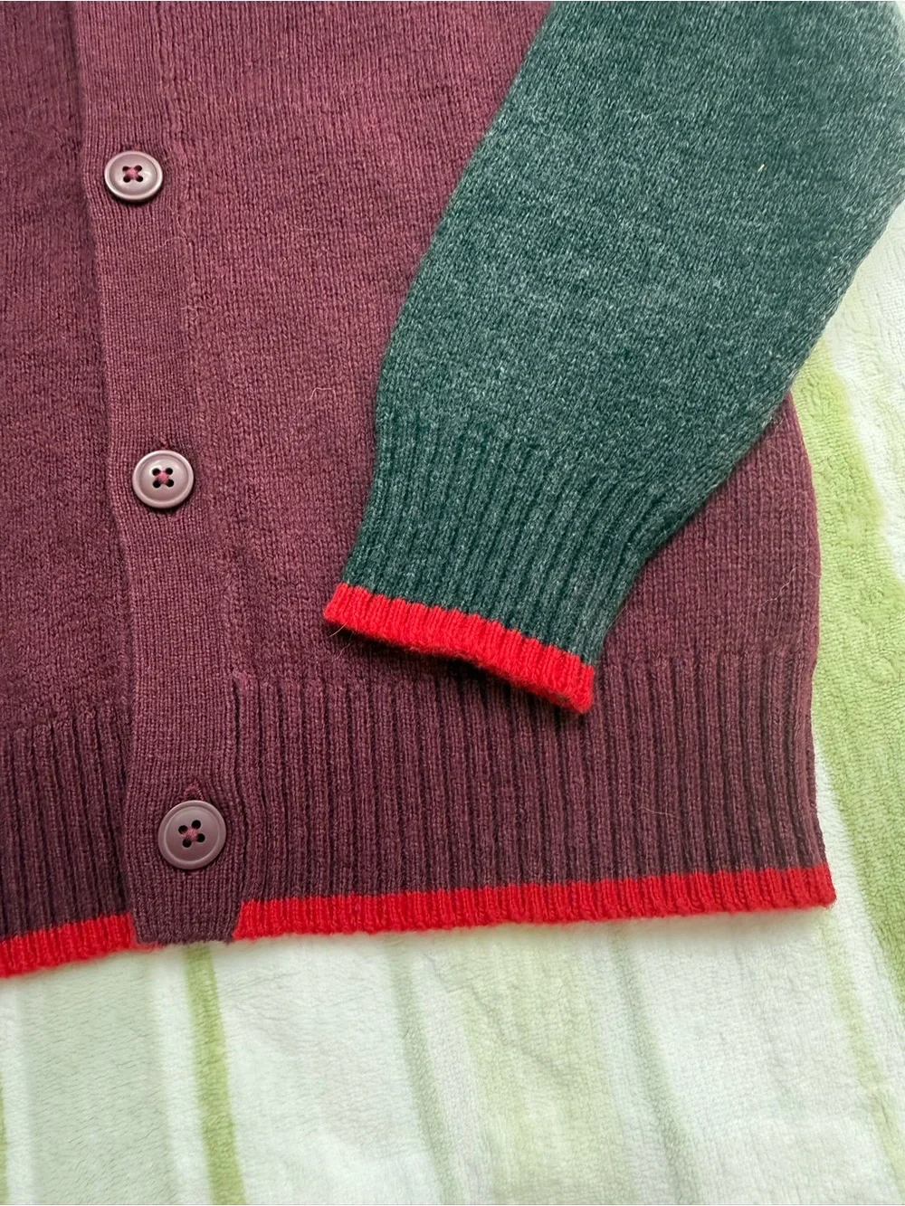 GAP Burgundy & Charcoal Button-Up Cardigan with Red Trim